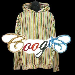Vintage 90’s y2k COOGI spell out Velour Multicolor Pinstripes Hoodie Mens 2X